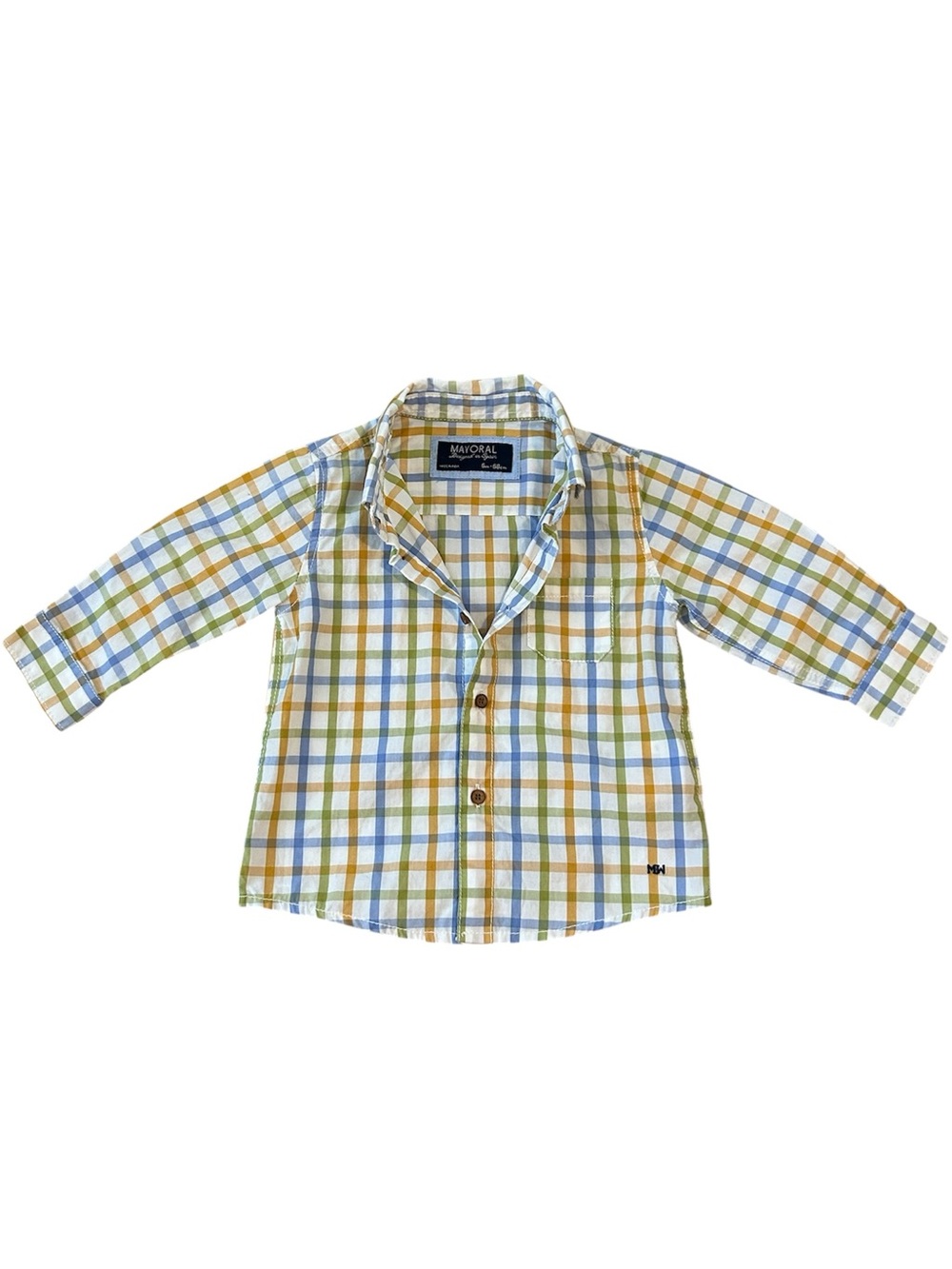 Mayoral Plaid Button-Down Baby Long Sleeve Shirt. Size 9-12 months